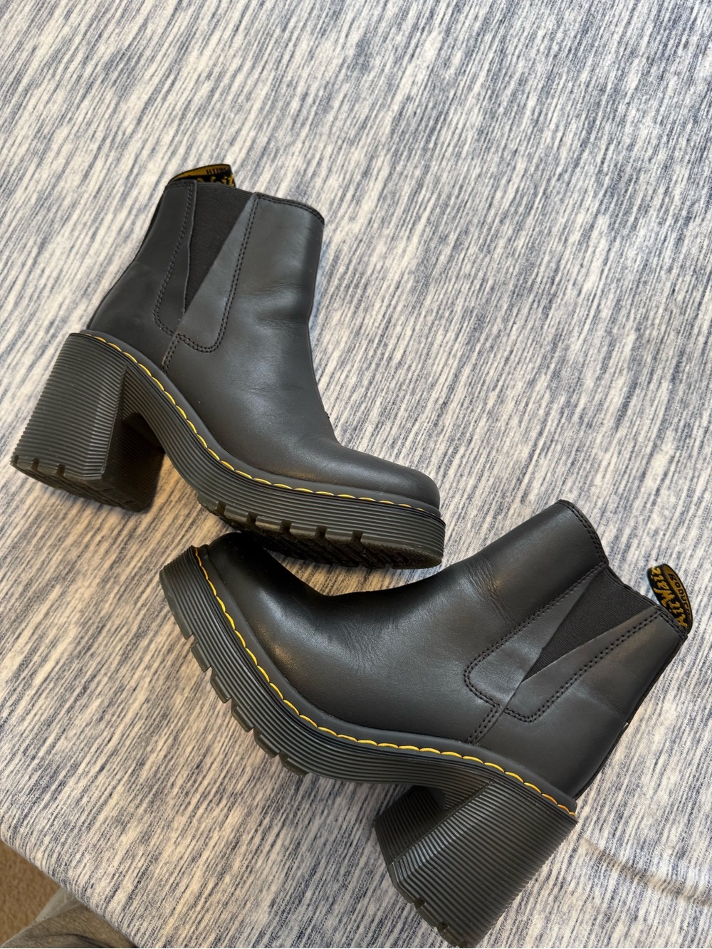 Dr. Martens Black Heeled Chelsea Boots with Yellow Stitching - Women's
